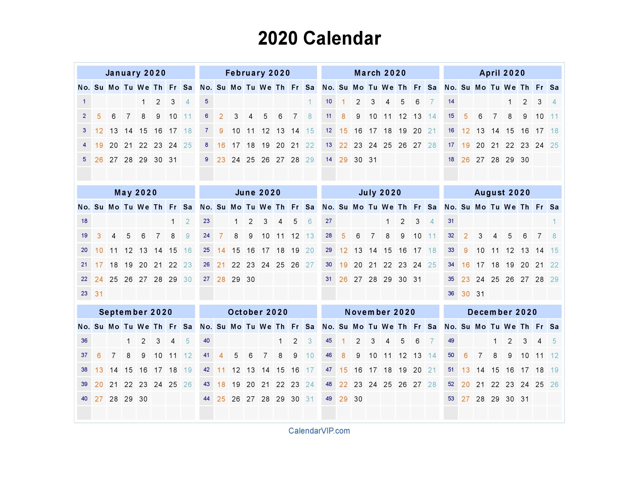 Download Printable Calendar 2020 In Excel Format Pictures